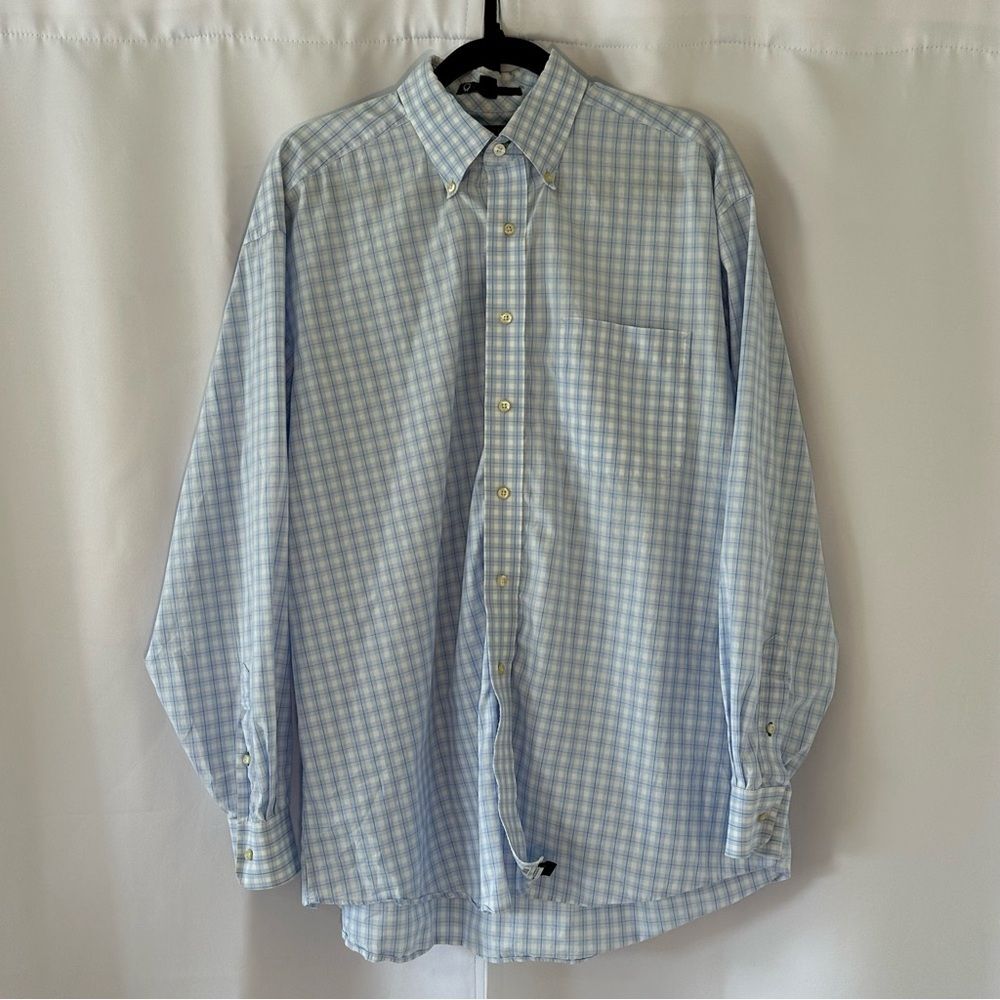 Tommy Hilfiger Men's Shirt SZ L 16 1/2 34-35 Classic Cotton Light Blue Plaid
